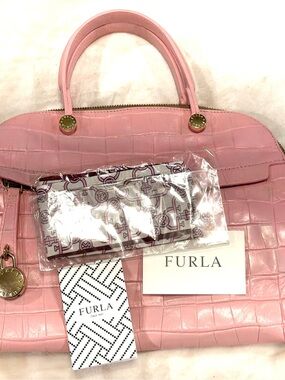 FURLA Pink Croc Embossed Leather Satchel | Custom Refinished Statement Bag